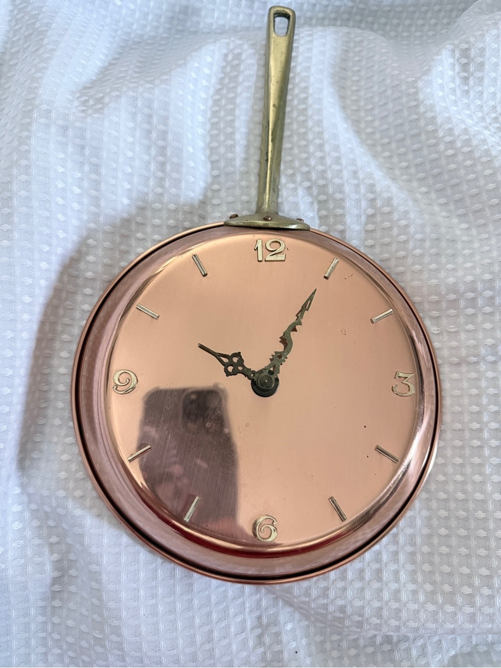 Decorative Copper-Tone Pan Wall Clock with Ornate Hands
